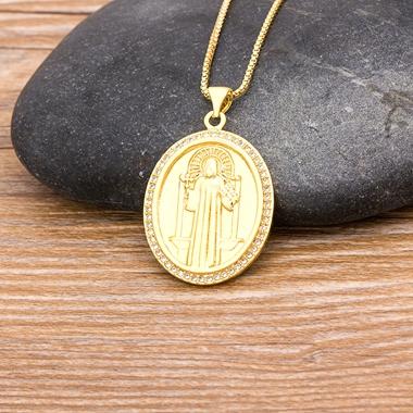Nidin New Arrival 10 Styles Copper CZ Virgin Mary Necklaces For Women Men Crystal Necklace Long Chain Catholic Jewelry Gifts