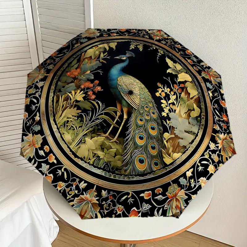 1PC Peacock Flowers Umbrella-8-Rib Reinforced, Automatic Open, Lightweight & Durable, Cute Fashion Accessory for Outdoor-P2658