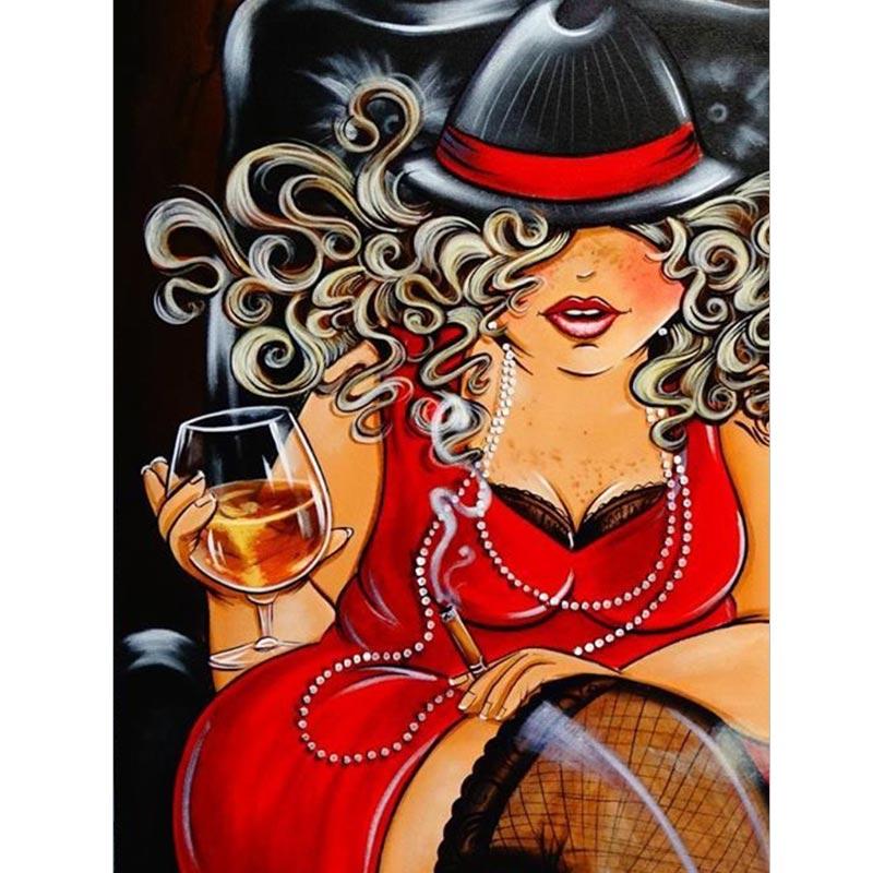 5D DIY Diamond Painting Cartoon Fat Lady Cross Stitch Kit Full Drill Round Diamond Embroidery Mosaic Woman Picture Home Decor