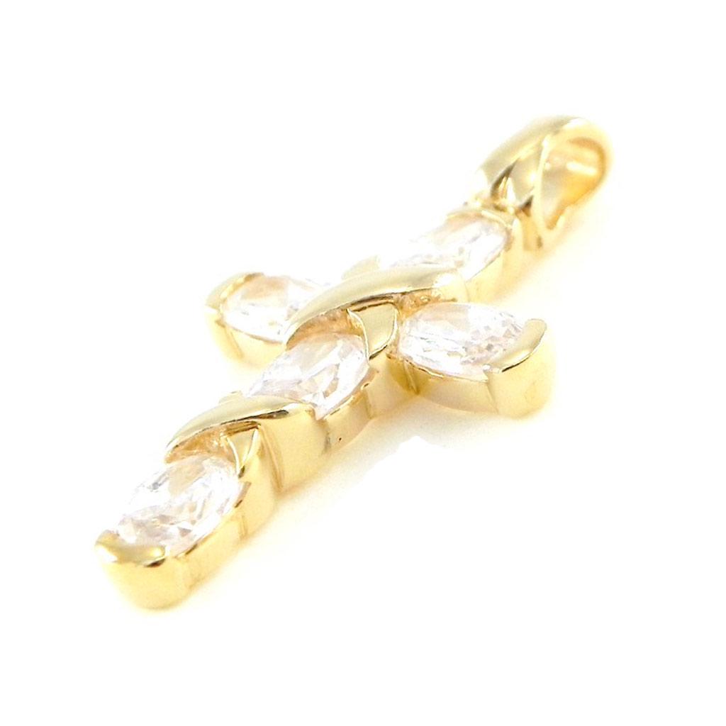 Les Trésors De Lily [F6810] - Gold Plated Pendant 'Purity Cross' Golden White - 15x25 Mm