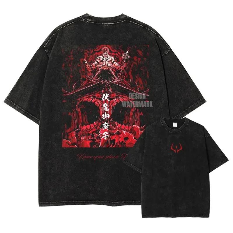 Urban Pulse Clothing Japan Klassieke Anime Jujutsu Kaisen Gojo Satoru Geto Suguru Print Nieuwe T-shirts Mannen Vrouwen Vintage Gewassen T-shirts Harajuku Katoenen Tops XXXL paars