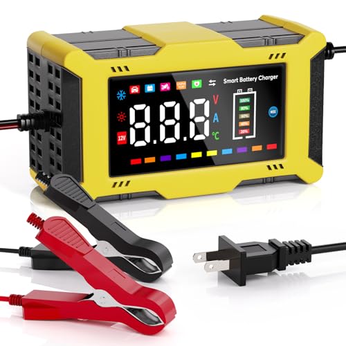 

Зарядний пристрій для акумулятора, Повністю автоматичний зарядний пристрій для акумулятора, Автомобільний/Мотоциклетний, Імпульсний зарядний пристрій, Струм заряду 12V/6A, Сумісний зі свинцево-кислотними/літій-залізо-фосфатними акумуляторами