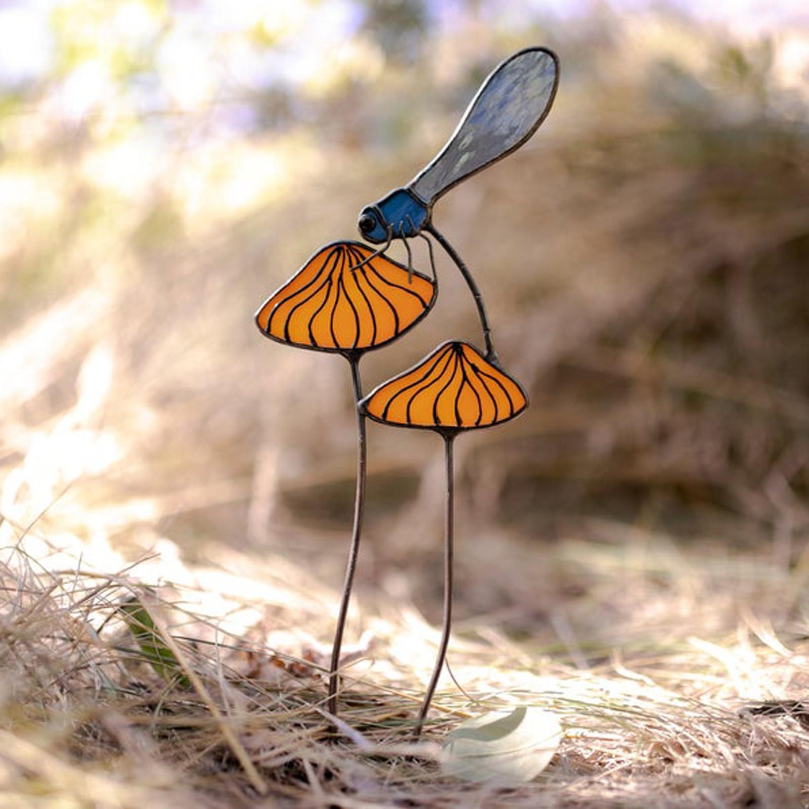 

Витражные акриловые стрекозы, садовый кол и садовый декор в виде ловца солнца, подарки 2 в 1
