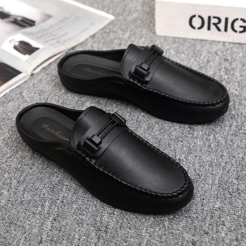 Fashion Men Half Slippers 2025 Summer Breathable Mens Casual Shoes Comfortable Walking Loafers Moccasins PU Leather Men Fashion Slippers