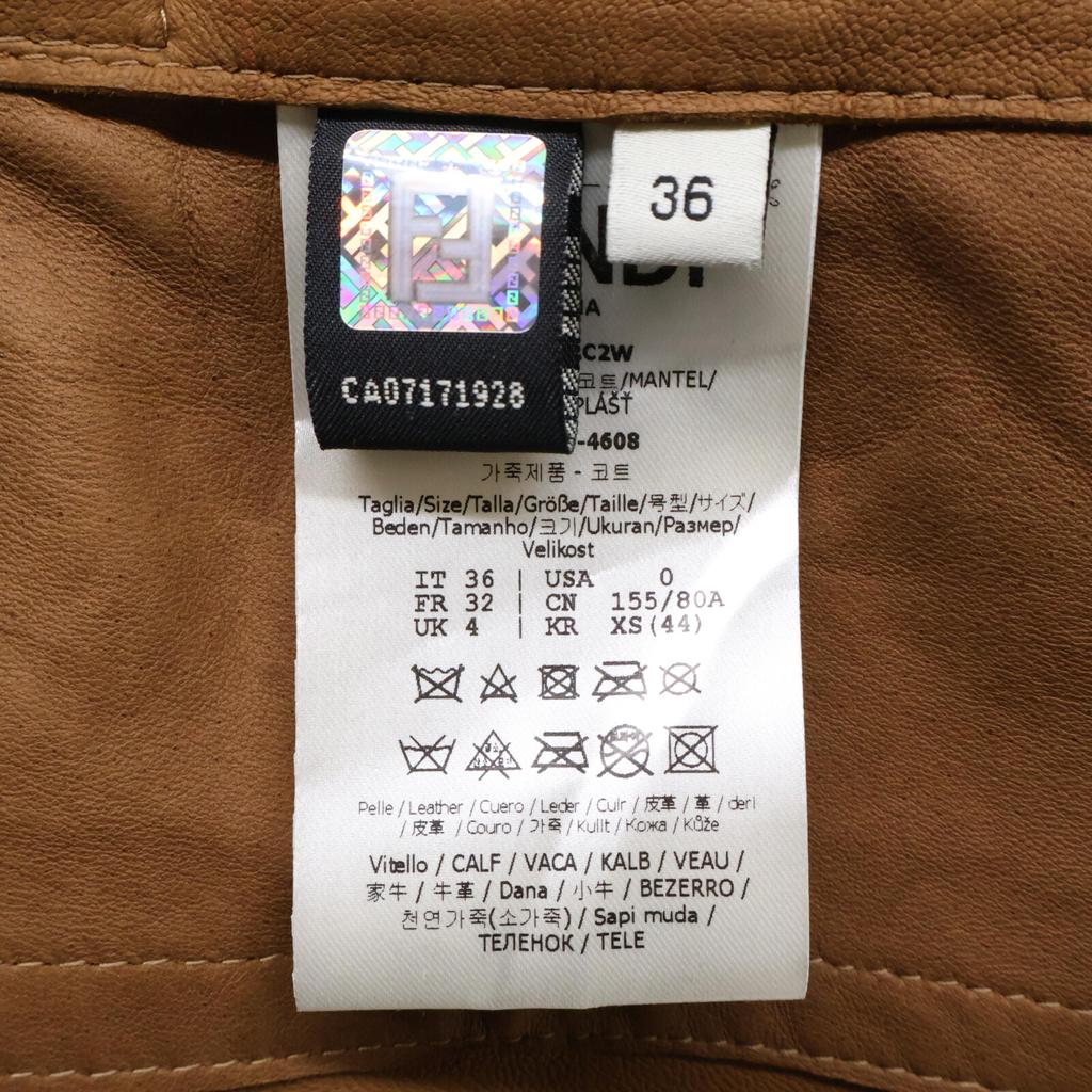 Fendi [Good Condition/domestic Regular] FPS807AC2W Calf Leather Long Trench Coat 36 BrownUsed