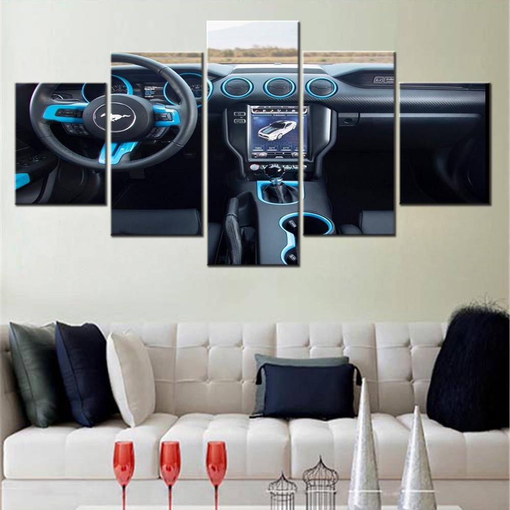 5 Pieces Modular Picture Prints Wall Art Home Decoration Ford Mustang Car Framed Canvas Painting For Living Room Bedroom Artwork