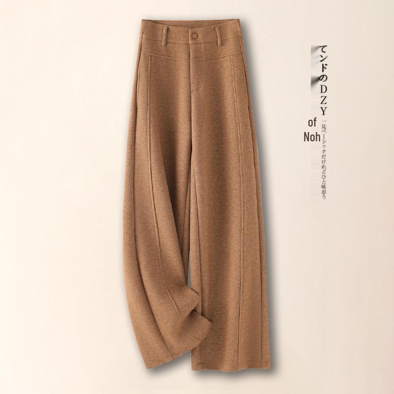 

Camel Wool-Blend Wide-Leg Women s Pants - 2025 Autumn/Winter Fashion, Plus Velvet, Versatile Straight Casual Style 29/XL for 115-125 lbs