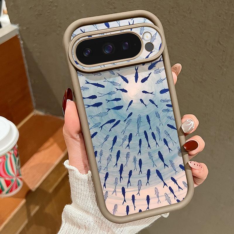 

Матовий м який чохол з принтом морського кита для Google Pixel 9 Pro XL 8 Pro 7A, протиударний TPU, захист об єктива, чохол для телефону Google Pixel 8 Pro кавовий/сірий