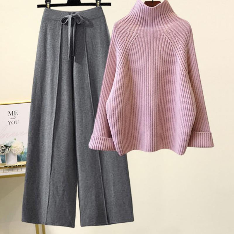 

2 шт./комплект осенне-зимний повседневный комплект из двух предметов: пальто, брюки, водолазка с длинным рукавом, вязаный свитер и свободные брюки, женская повседневная теплая верхняя одежда XXL слоновая кость