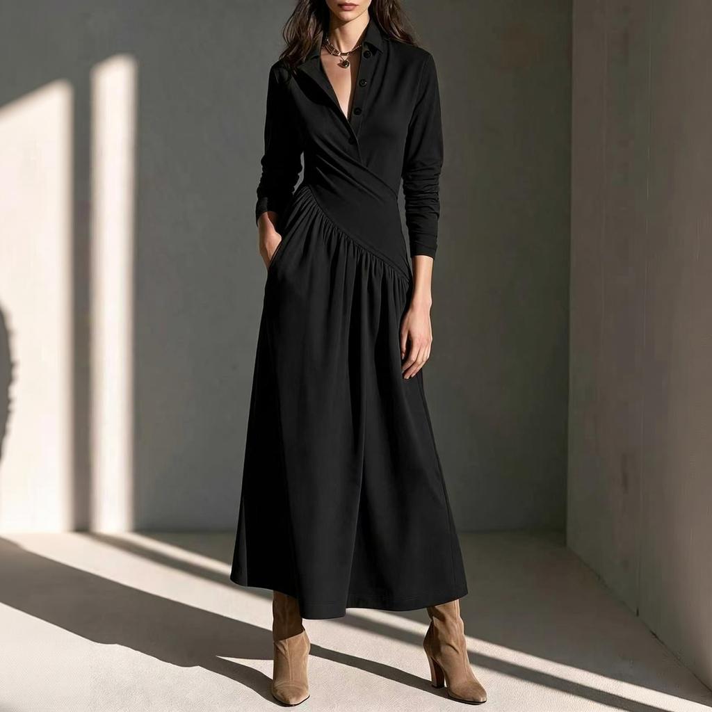 Women's Color Elegant Long Maxi Dress for Commute and Casual Everyday Wear