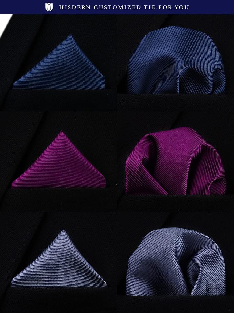 [HISDERN] Plain Tie Set of 3, Formal Tie and Pocket Square Set for Men, Perfect for Weddings, Father's Day Gifts, Washable T3-01