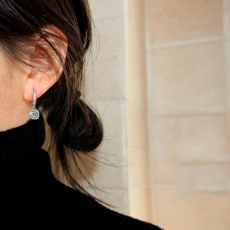 Elegant Geometric Square Drop Earrings Women Sterling With Moissanite 0.5ct Or 1ct Long Dangle Stud Jewelry
