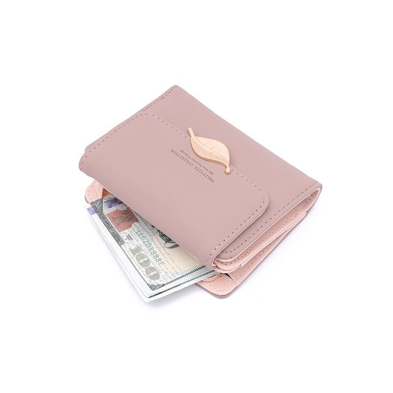 Wallet Women's Short Solid Color Zipper PU Leather Niche Women's Leaf Sub Coin Wallet