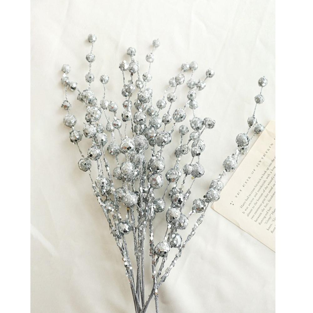 10PCS 40CM Christmas Glitter Branches Artificial Plastic Christmas Berry Stem Sequins Handmade Fake Glitter Berry Stem Ornaments