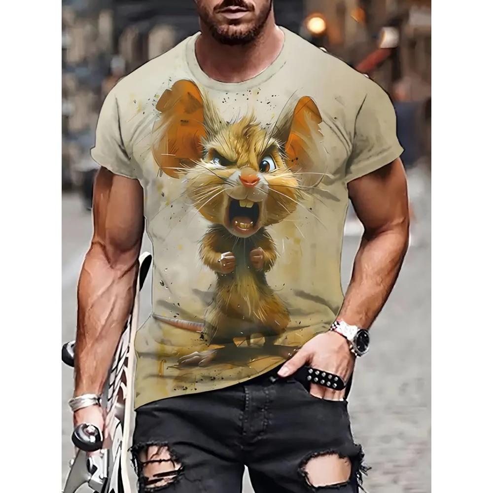 Summer Men's Sport Casual Breathable Short Sleeve Cartoon Animal Printed Pattern Large Oversize LooseTops