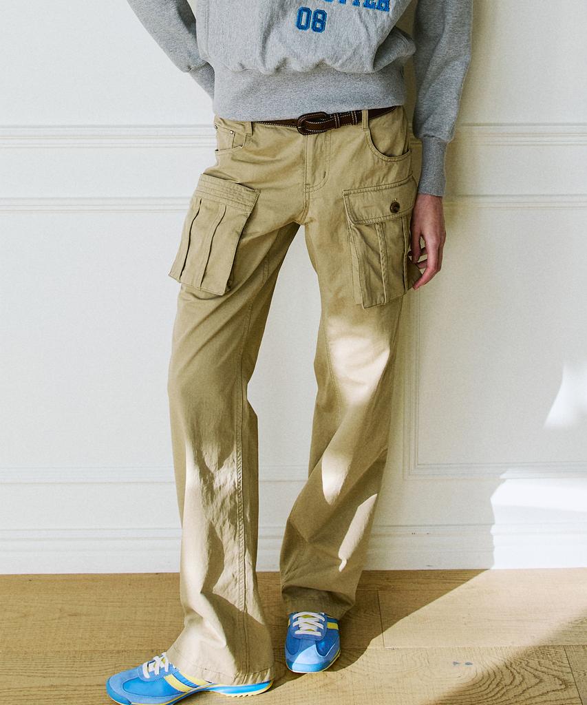 GREENBUTTER Mid Rise Pocket Pants (Beige)