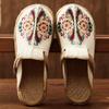 Fashion 2025 Women Casual Linen Handmade Embroidery Mules Flat Slippers Retro Vegan Summer Ladies Canvas Comfortable Espadrille Shoes