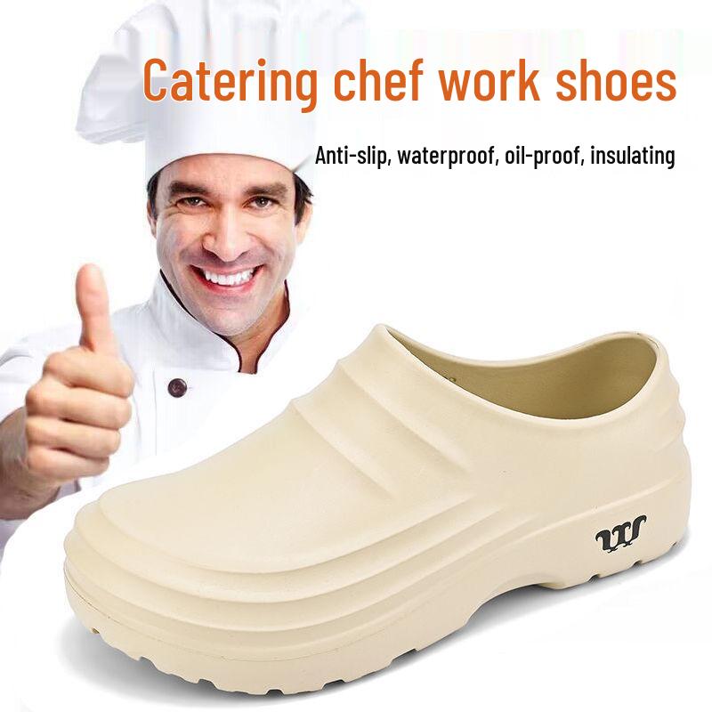 Men's Waterproof Non-Slip Black Leather Chef Shoes - Oil-Proof, Wear-Resistant, Soft Sole Slip-On for Kitchen Work