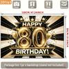 2D 80th Birthday Decoration Backdrop Black Gold Happy 80 Birthday Banner Photo Booth Background for Party Supplies