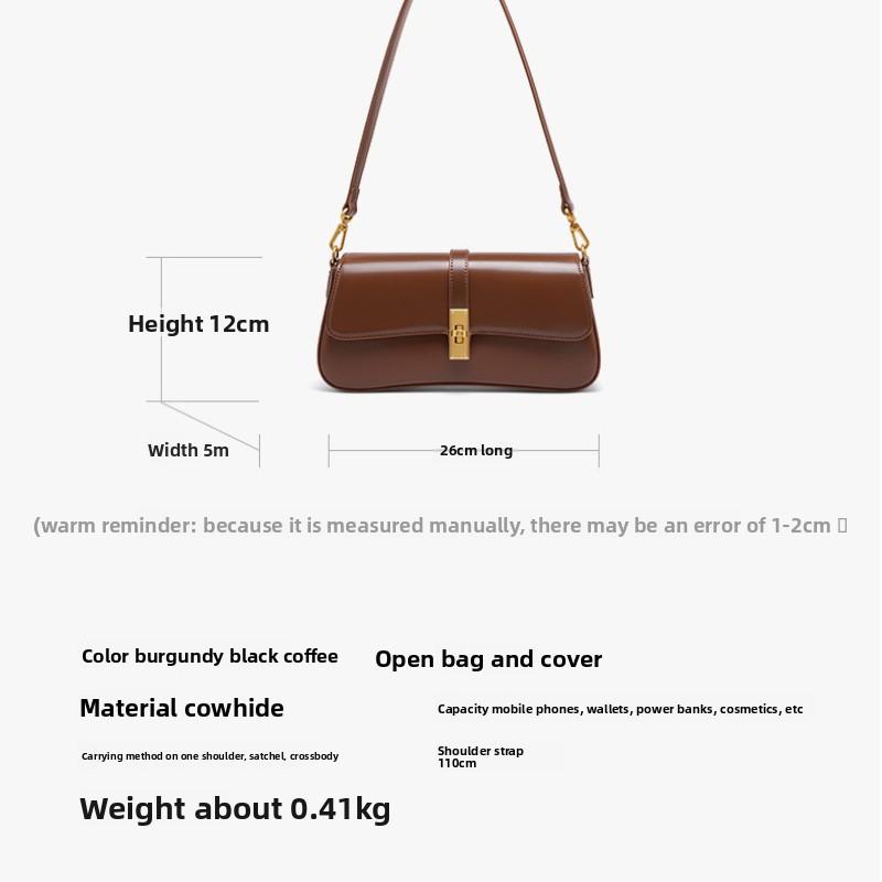 Cowhide High-quality Niche Baguette Bag, High-end Underarm Bag, Women's Bag, Shoulder Messenger Bag