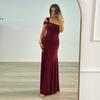 Women's Summer New European and American Women's Clothing Sexy Dress Slanted Shoulder Pleated Side Split Texture Dress