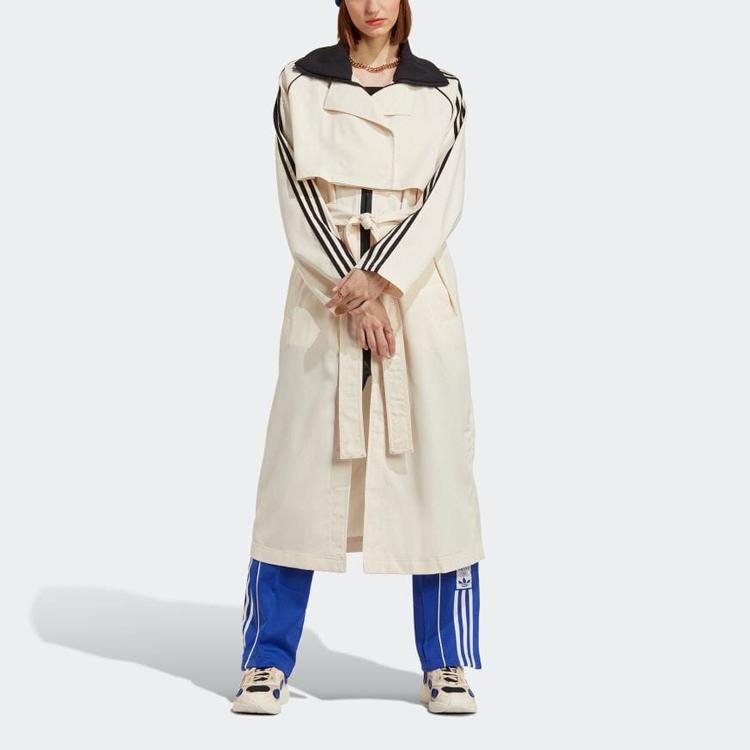Adidas Originals Trefoil Sidestripe Enkeltspent Belte Lang Trenchcoat Dame Yttertøy Hvit IC5588