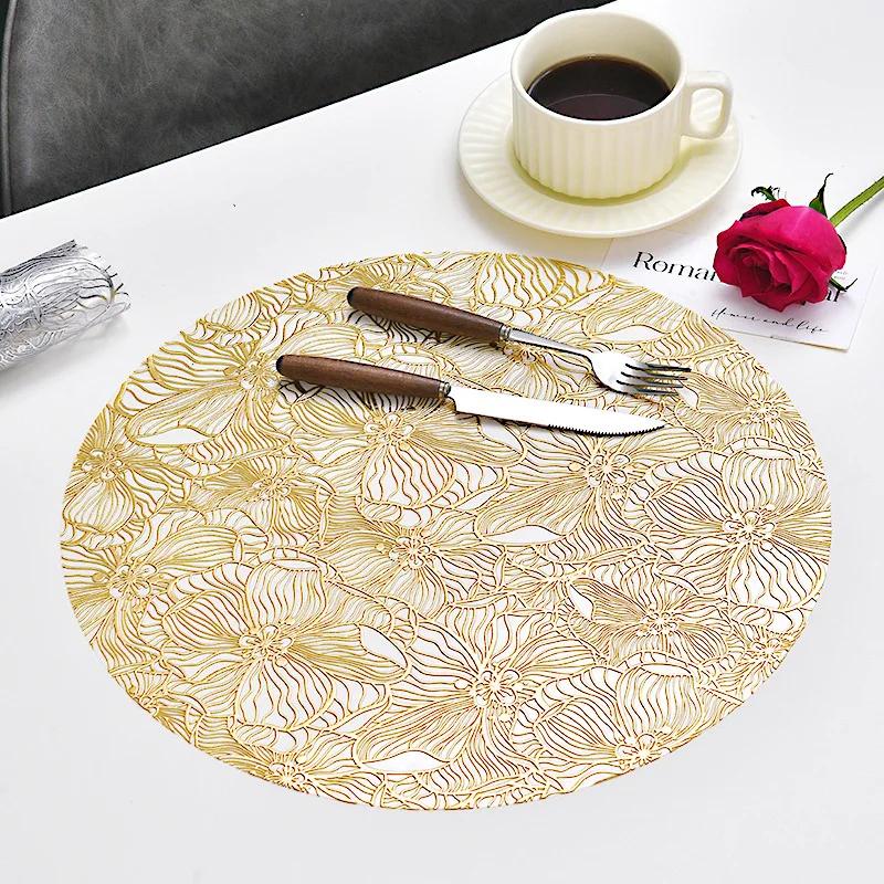 1pc Round Flower Petal Placemat Transparent PVC Waterproof and Heat-insulating PP Printed High-end Dining Table Decoration Mat