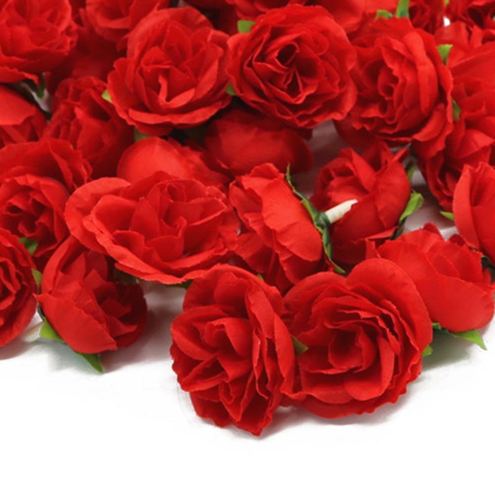 50pcs Rose Artificial Silk Rose Heads Silk Cloth Decorative Simulation Rose Home Interior красный