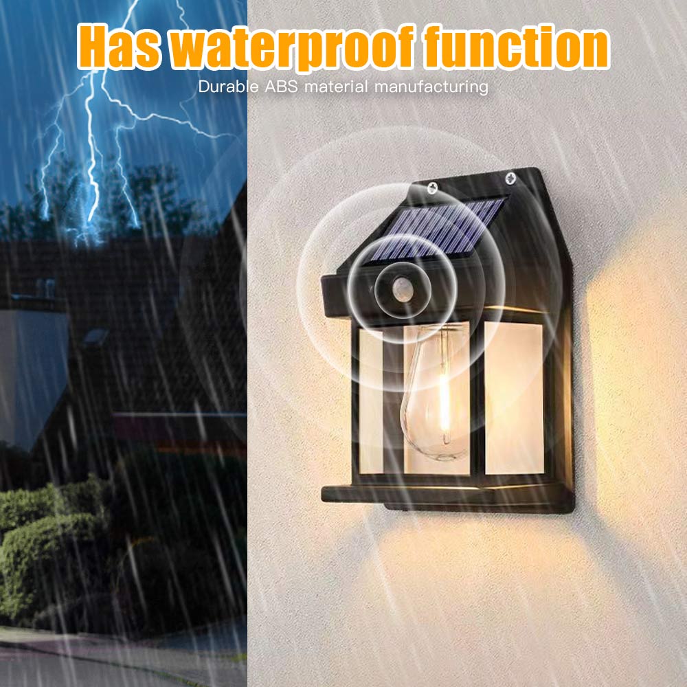 Solar Tungsten Wall Lamp Waterproof Motion Sensor 3 Modes Outdoor LED Light for Patio Courtyard Porch Barn Garage Garden