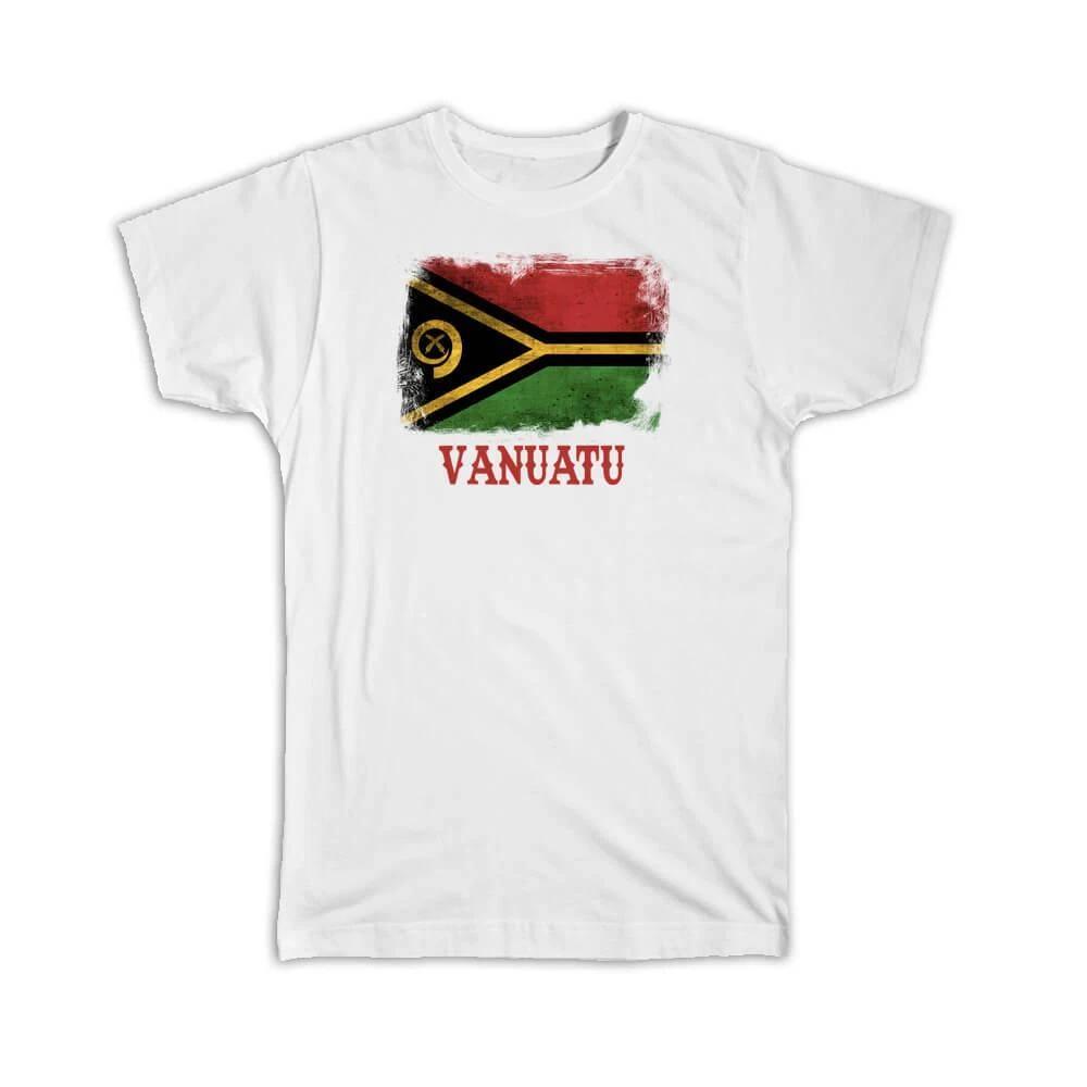 Gift T-Shirt : Vanuatu Flag South Pacific Country National Souvenir Distressed S