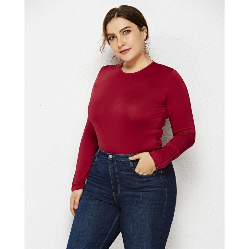 Einteiliger, einfarbiger, langärmeliger, sexy Anti-Exposure-Overall für Damen in Übergröße