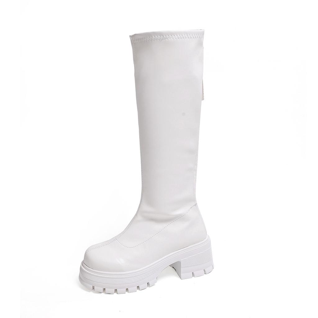 2025 foreign trade autumn new round head thick heel thick bottom sleeve fashionable versatile foreign style European and American boots women