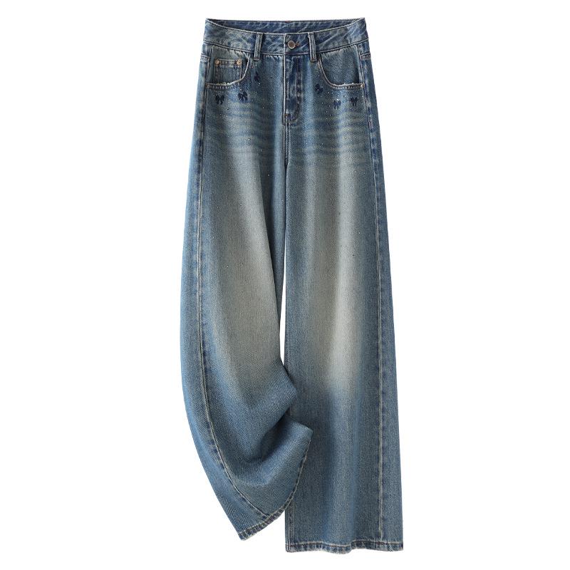 

Women s Blue Retro Slim Straight Jeans with Embroidered Details M синий