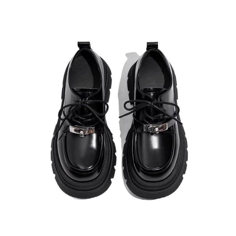 British style black small leather shoes women's 2025 new spring and summer popular heightening shoes jk single shoes platform loafers