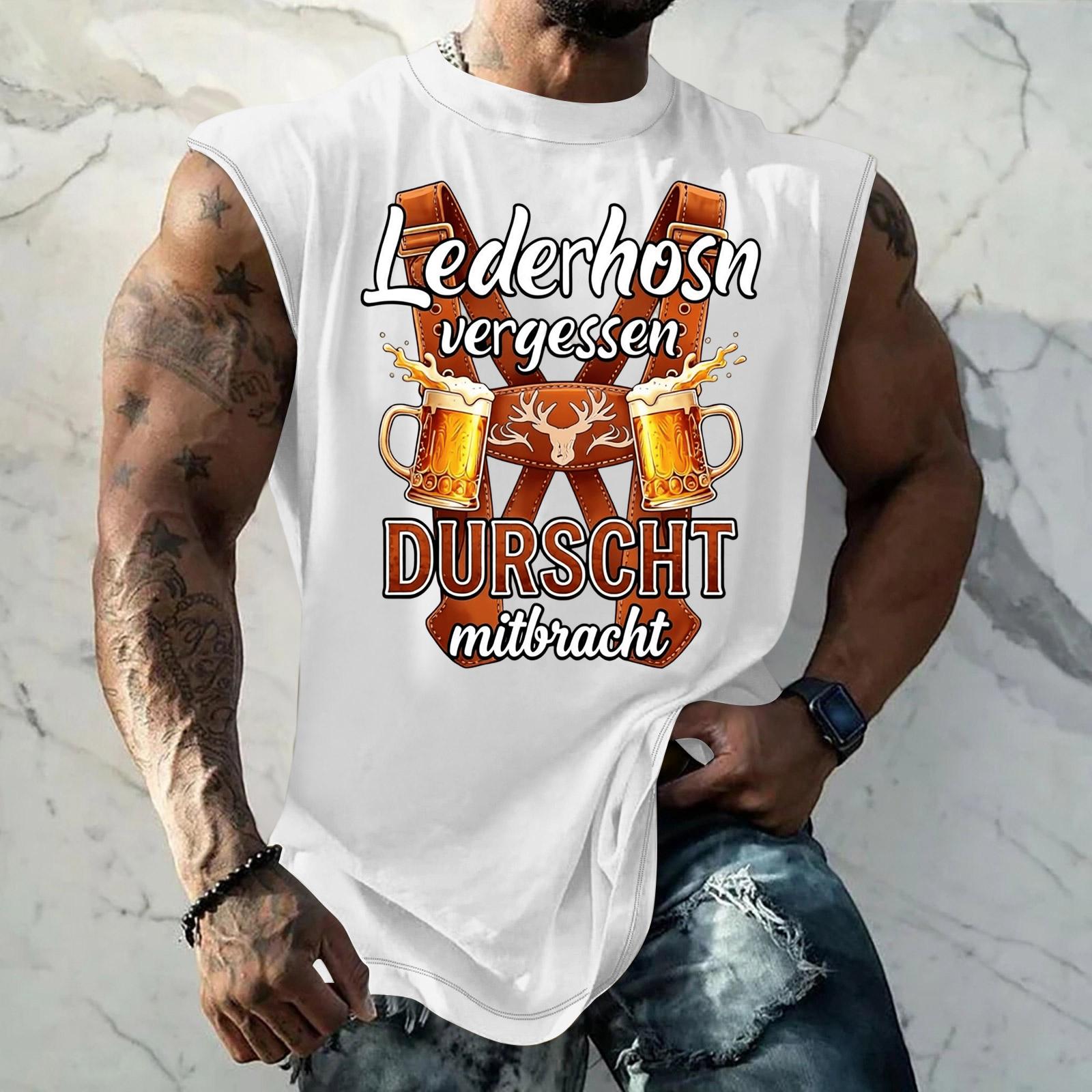 

Men Sleeveless Tank Top Loose Fit Casual Streetwear Sport Vest Summer Holiday Daily Wear Textured Print Beer Festival Style XXXXXL білий