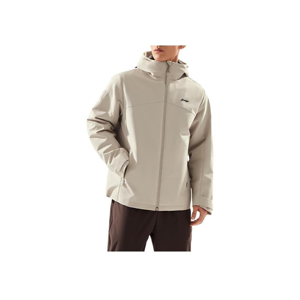 Li Ning Herren Fitness Serie Drei in Eins Einfarbig Locker Langarm Windjacke Herren Oberbekleidung Staubgrau Obsidiangrau AWBU029-5