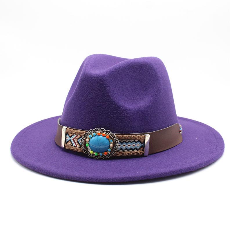 Ethnic Style Flat-Brimmed Big-Eave Hat Straight-Brimmed Jazz Hat Woolen Top Hat