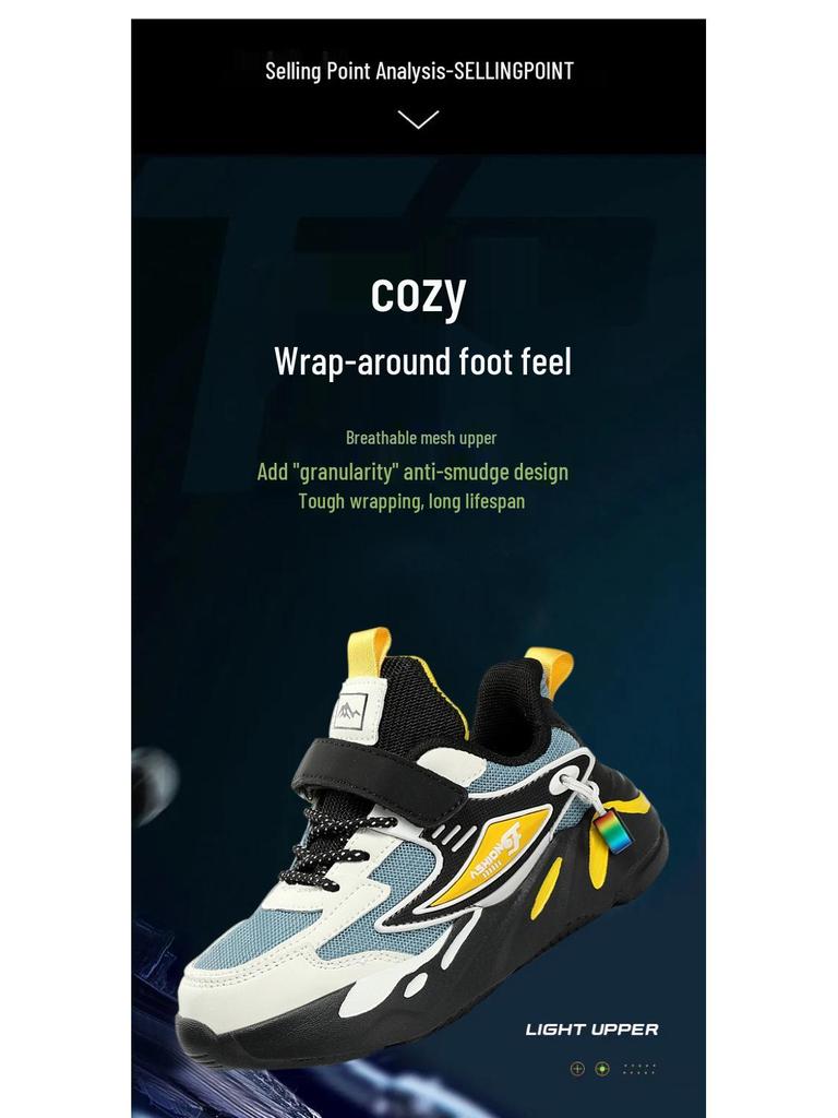 Athletische Schuhe für Jungen aus Mesh und Leder - Rutschfest, Abriebfest, Lässige Laufschuhe für Kinder, Frühjahrs- und Herbst-Schuljahreszeit.