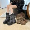[Fanfna] European denim pants short boots women's 2025 autumn new retro thick-soled heightening stacking boots