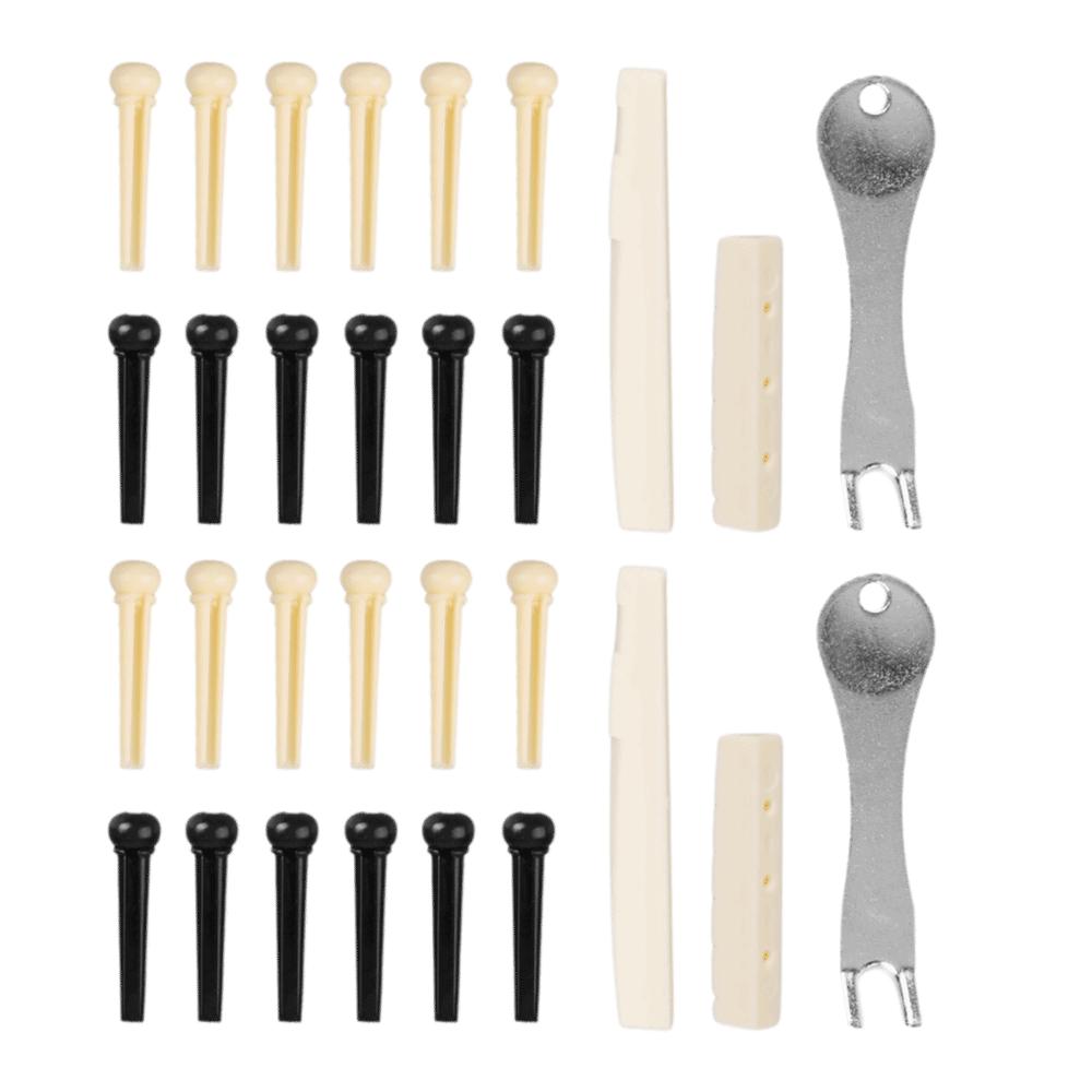 2Sets Plastic Saddle Bridge Pin Puller Black And Ivory Guitar Saddle Nut For Acoustic Guitar