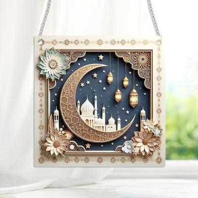 Yousheng Eid Mubarak Türschild Mond Stern 2D Acrylanhänger Islamische Ramadan Dekoration Türhänger für Ramadan Mubarak Eid Dekorationen