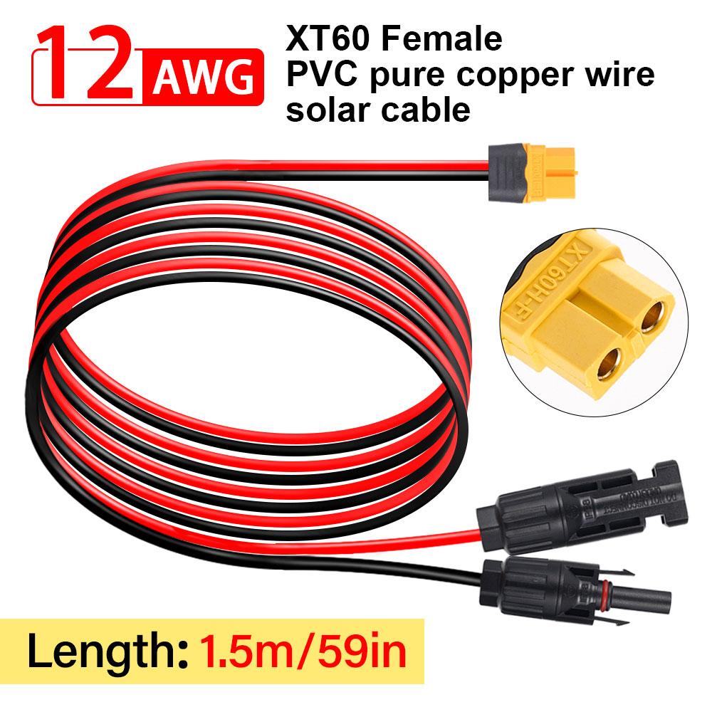 12AWG Solar Connector Adapter XT60 Extension Cable Solar Charging Cable PVC Shell Male To Female Connector For Power Station
