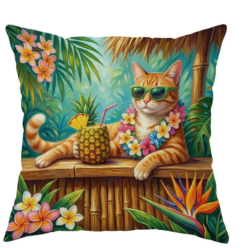 1/4pcs Tropical Vacation Cat Throw Pillow Covers Set of 4 Home farmhouse outdoor decoration cushion cover