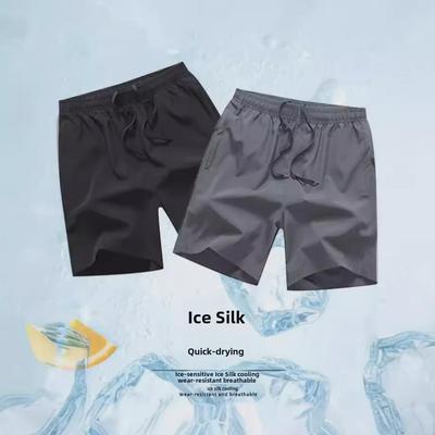 Herren Sommer Schwarz Eis Seide Locker Geschnitten Fünf-Punkt Sportshorts