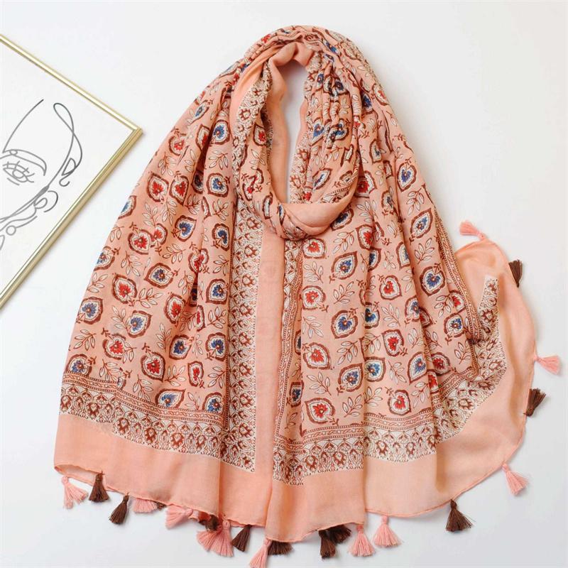 Winter Spain Fashion Leaf Floral Tassel Viscose Scarf Winter Shawls And Wraps Beach Pashmina Stole Bufanda Muslim Sjaal 180*90Cm