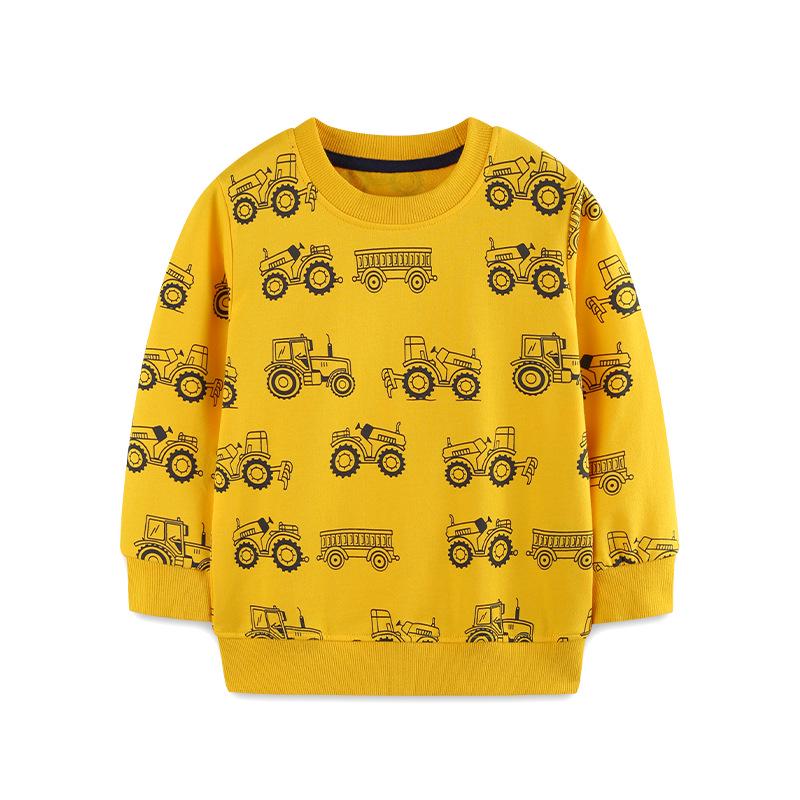 26 Autumn New Arrival Boys Car Print European Style Hoodie - Long Sleeve, Round Neck Sweatshirt for Children 125 cm