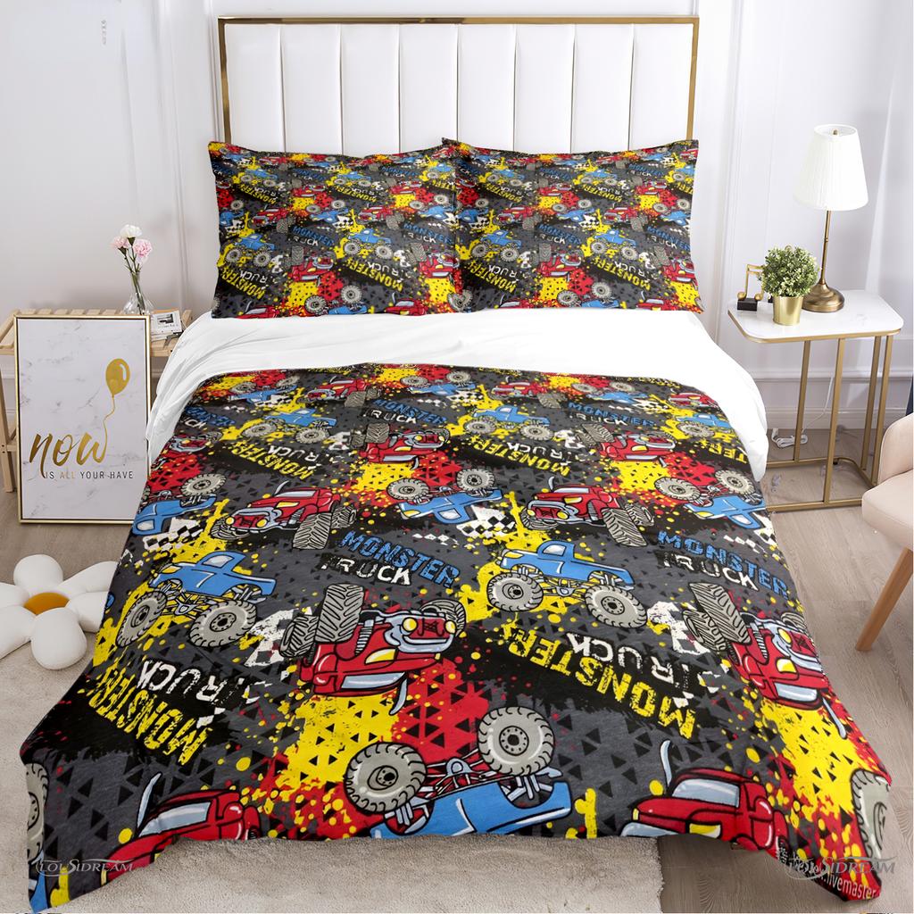 Monster Truck Duvet Cover Catroon Monster Jam Bedding Sets Soft Quilt Cover And Pillowcases For Teens Single/Double/Queen/King
