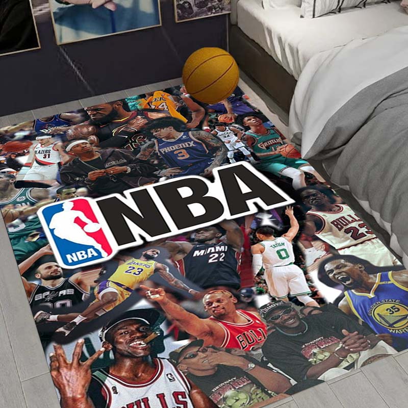 Sports basketball star pattern rug, suitable for living room home decoration, children's play area rug, non-slip area rug, bedroom doormat.