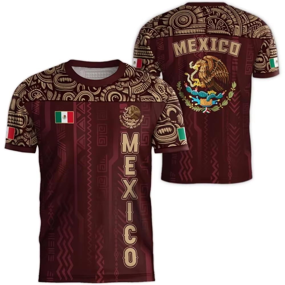 Mexican Flag-themed 3D Eagle Pattern Sport Quick-dry Breatha Men's T-shirt Outdoor Football Sportswear Parent-child Clothing