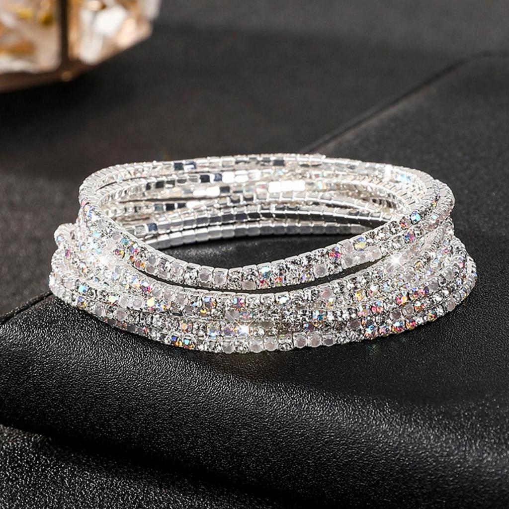 5Pcs/Lot Elastic Crystal Bracelets 2mm Charming Gold Color Crystal Rhinestones Metal Bangle Bracelet Jewelry DIY Gift